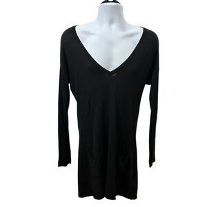 White House Black Market V-Neck Long Sleeve Black lightweight SweaterDress LARGE
